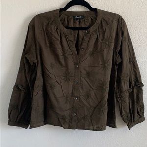 Madewell olive green embroidered top small